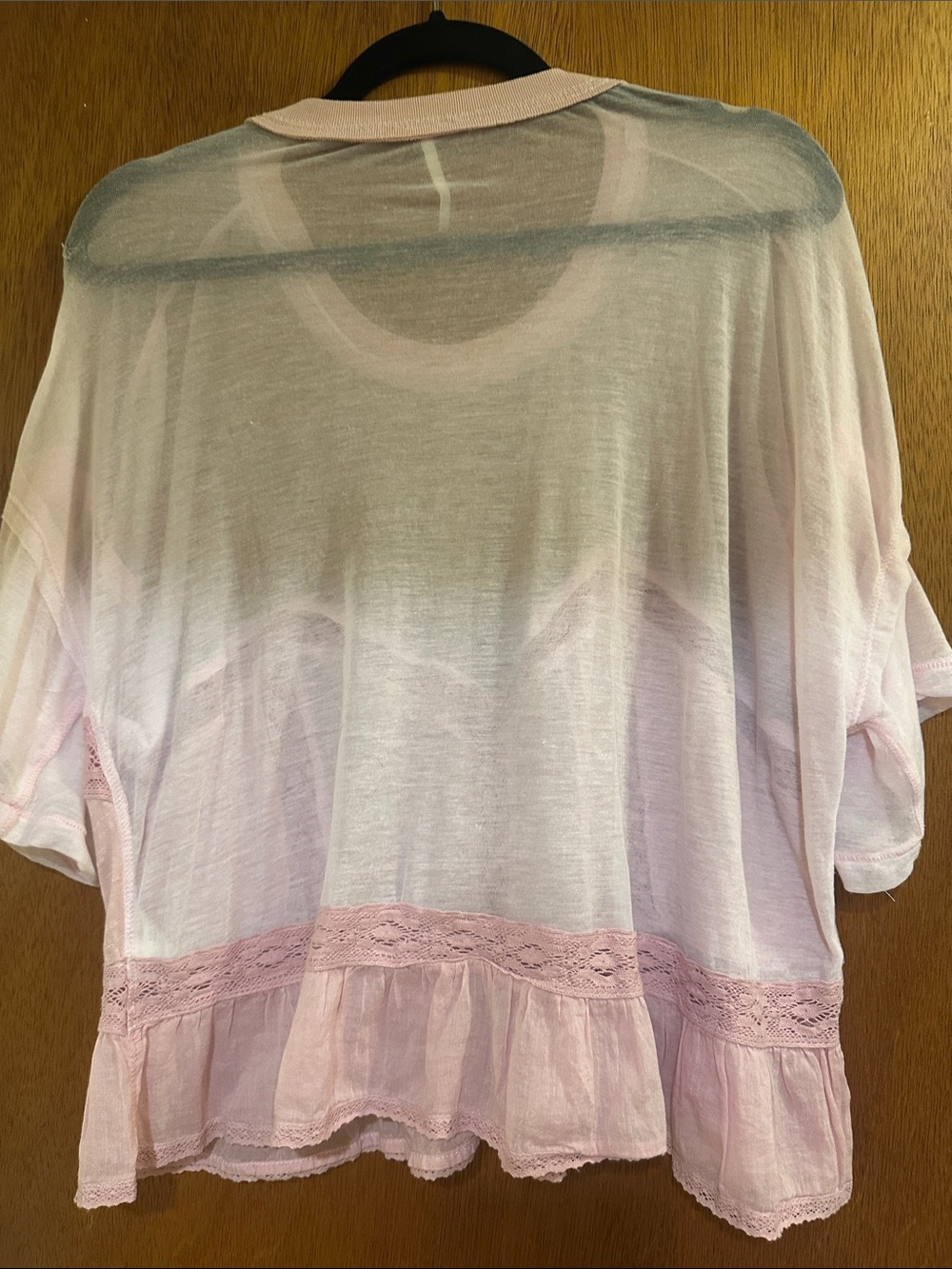 Free People Pale Pink Sheer Lace Peplum Blouse - Picture 4 of 5